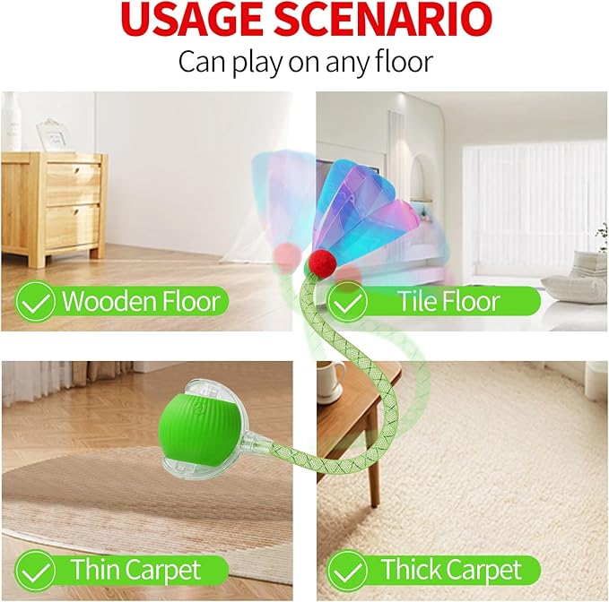 Marchul Interactive Cat Toys Ball, Automatic Moving Cat Toy for Bored Indoor Cats, Active Rolling Ball for Dogs, 360° Smart Pet Toy Fast Rolling on Carpet (Green)