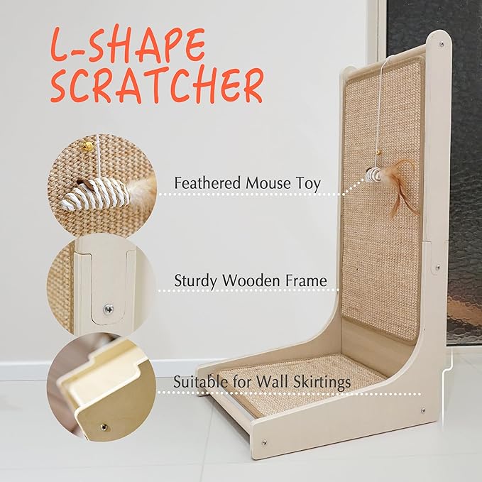 PETKARAY Vertical Sisal Cat Scratcher Board, Right Angle Scratching Post and Scratch Pad for Indoor Cats, Wall Furniture Protector