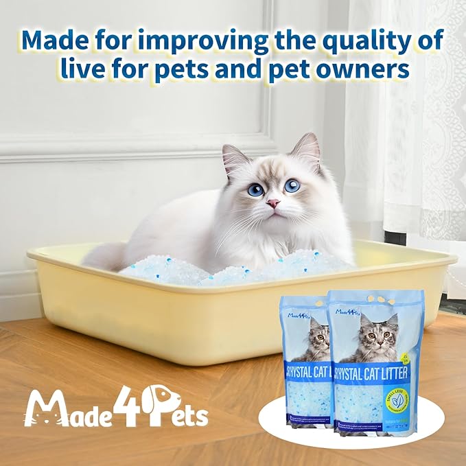 Made4Pets Cat Litter Crystals, Non Clumping Cat Litter Odor Control Kitty Litter Non Clumping No scooping Low Dust, Low Tracking, Lightweight, Dehydrates Waste,– 25.8 lbs (6 x 4.3 lb Packs)