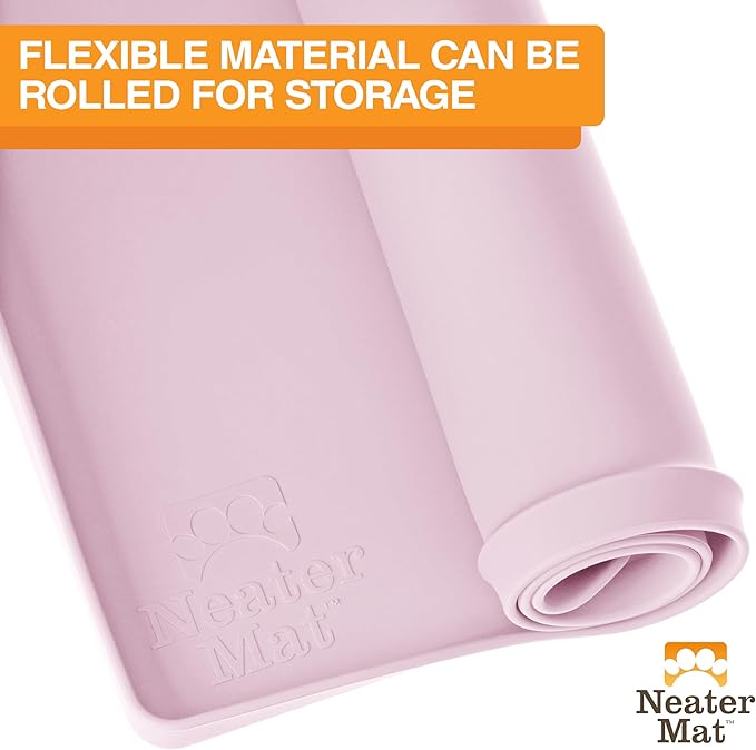 Neater Pet Brands Neater Mat Pet Mats for Food and Water, Cat & Dog Bowl Mat Waterproof Silicone, Feeding Tray, Dog Food Mats for Floors, Placemat w/Raised Edge for Under Bowls, 32" x 24", Light Pink