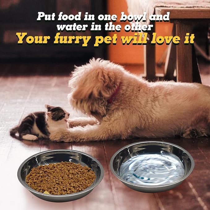 Hamiledyi 12 Pcs Stainless Steel Cat Bowls Metal Wide Shallow Cat Feeding Dishes Replacement Whisker Fatigue Kitten Food Bowl for Dogs Cats and Other Pets (6.30 Inch Diameter)