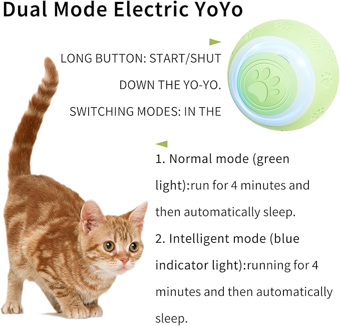 SEALON Electric Interactive Cat Toy Ball,Indoor Cat Play Ball, Suitable for Cats Over 6 Months for Exercise, Weight Loss, and Fun（Green）