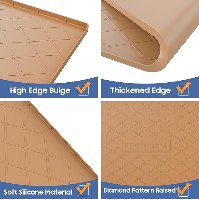 URMONA Large Dog Food Mat, 40" x 22" Pet Food Mat, Waterproof Dog Cat Food Mat with Raised Edges, Silicone Pet Food Mat, Dog Accessories, Prevents Food Spills, Protects Floors, Easy to Clean Fast