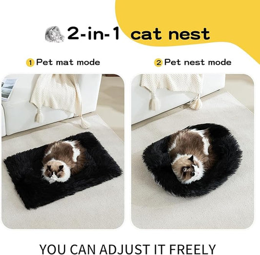 Fluffy Dog Cat Bed Mat 19.6x31.4 inch, Washable Soft Plush Faux Fur Warm Area Puppy Pads Blanket for Indoor Pet Sleep Cushion Black
