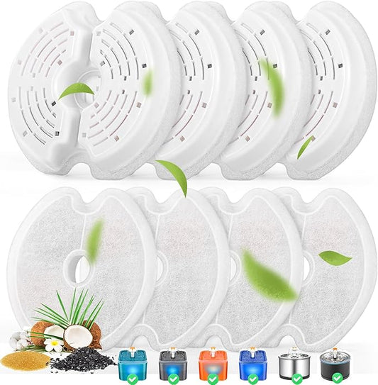 Cat Water Fountain Filters for 84oz/2.5L Stainless Steel Pet Fountain and 67oz/2.0L Plastic Cat Drinking Fountain, 8 Pack Pet Replacement Filters Set