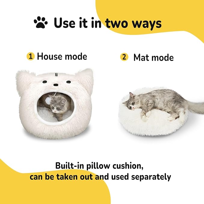 CATISM Cat Bed, Cat Beds for Indoor Cats, Cats Bed Cave for Indoor, Cozy Hooded Beds with Soft Cushion, Removable Washable