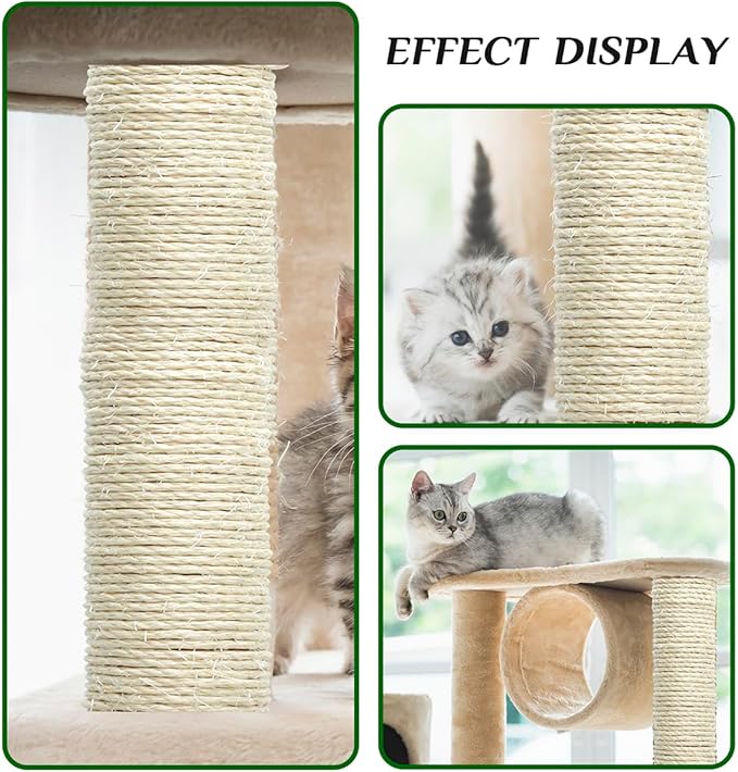 White Sisal Rope 1/6 Inch by 164-Feet for Cat Scratching Post Tree Tower Replacement Repair and Replace, DIY Hemp Twine Rope for Kittens Shelves Furniture Window Bed Perch House Climbing, 4mm by 50m