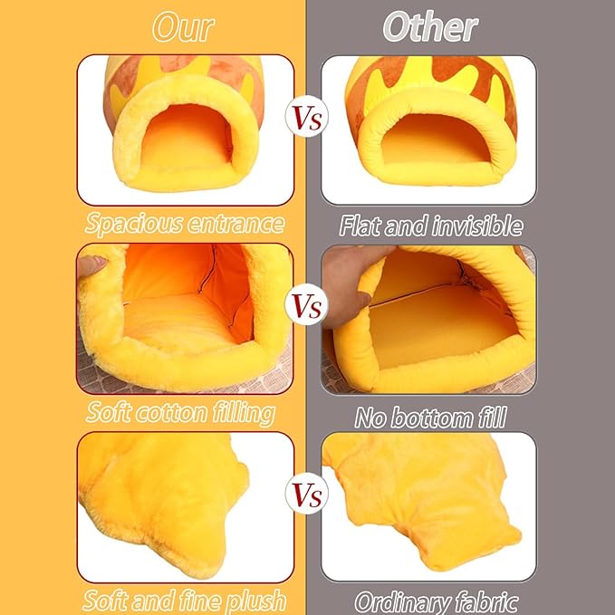 Honey Pot Cat Cave Bed, Soft and Thick Rebound Sponge Pet Nest with Removable & Washable Cushion, Cute Cartoon Design for Small Cats and Breeds