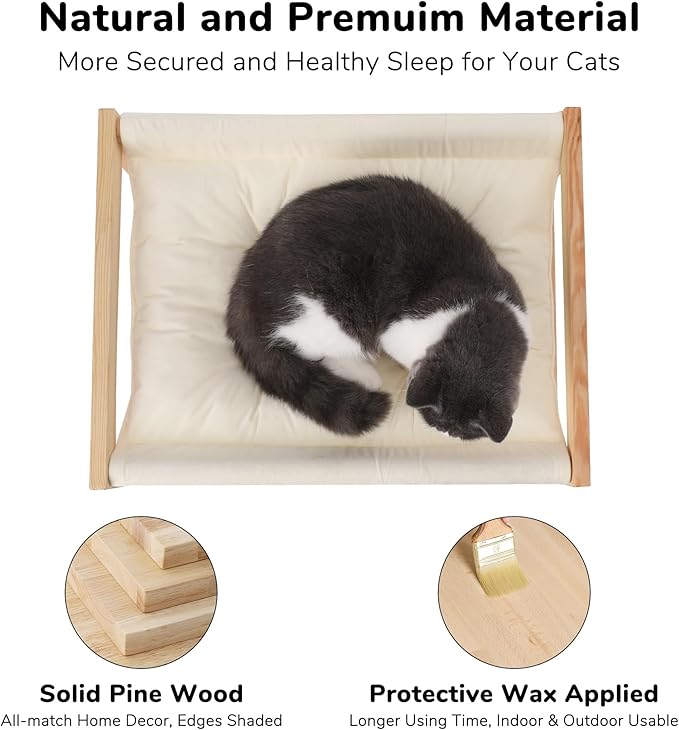 FUKUMARU Cat Bed with Removable Cover, Plush Velvet Couch for Indoor Cats, Wooden Feline Hammock, 21 x 16.5 Inch Kitten Sofa, Suitable for Kitty, Dog, Bunny and Small Animal, White