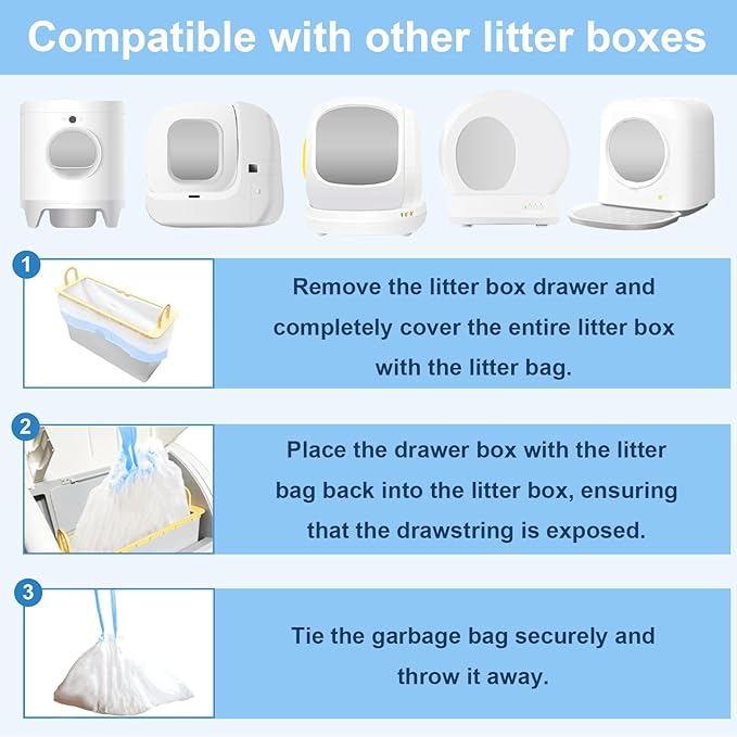 40 Count 21.6" x 11.8" Cat Litter Box Liners for Self-Cleaning Cat Litter Box, Replacement Automatic Litter Box Liners, 2 Rolls Drawstring Trash Bags for Robot, Extra Thick,（2 Packs/40 Counts）