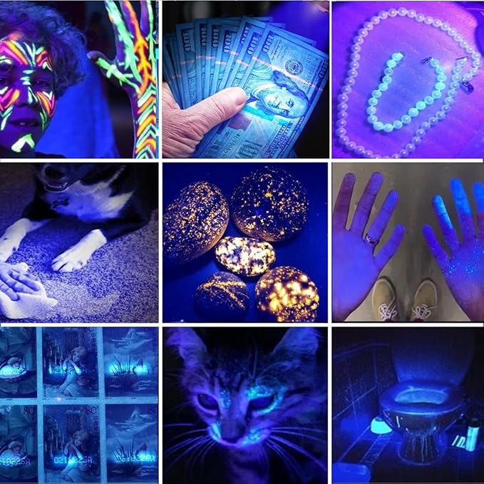 ALONEFIRE SV103 395nm UV Flashlight USB C Rechargeable Black Light Woods Lamp Money Detector for Resin Curing, Pet Urine Detection, Scorpion, Fishing, Minerals, Rocks, Bed Bug, Leaks with Battery