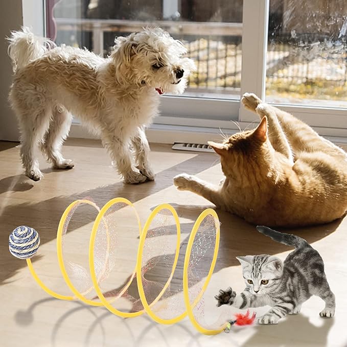 2 Packs Foldable Spiral Cat Tunnel - Large, Interactive, Outdoor & Indoor Play, Decompression Spring Coil Toy