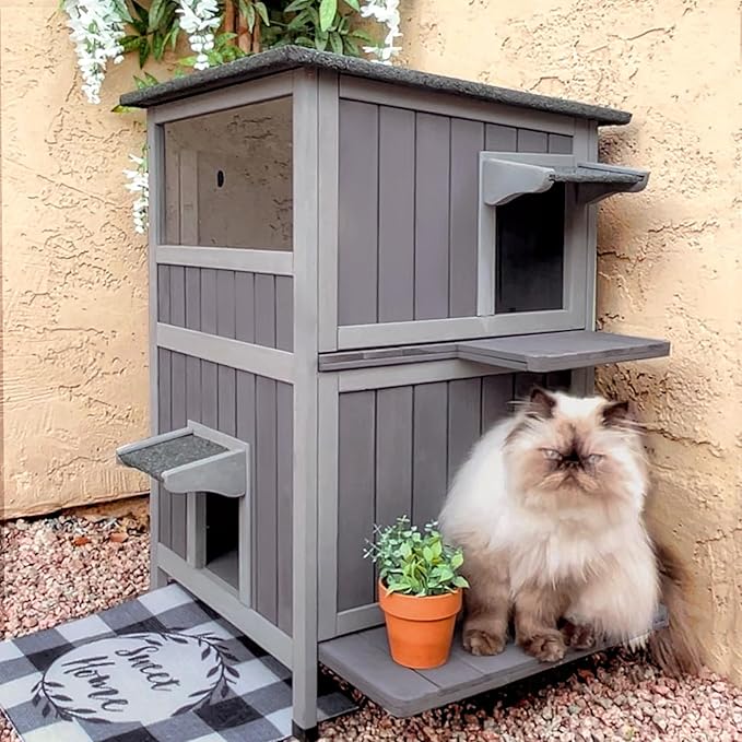 Gutinneen Cat House Feral Kitty Shelter Ourdoor & Indoor Cat Cage with Waterproof Roof, 2 Large Side Doors