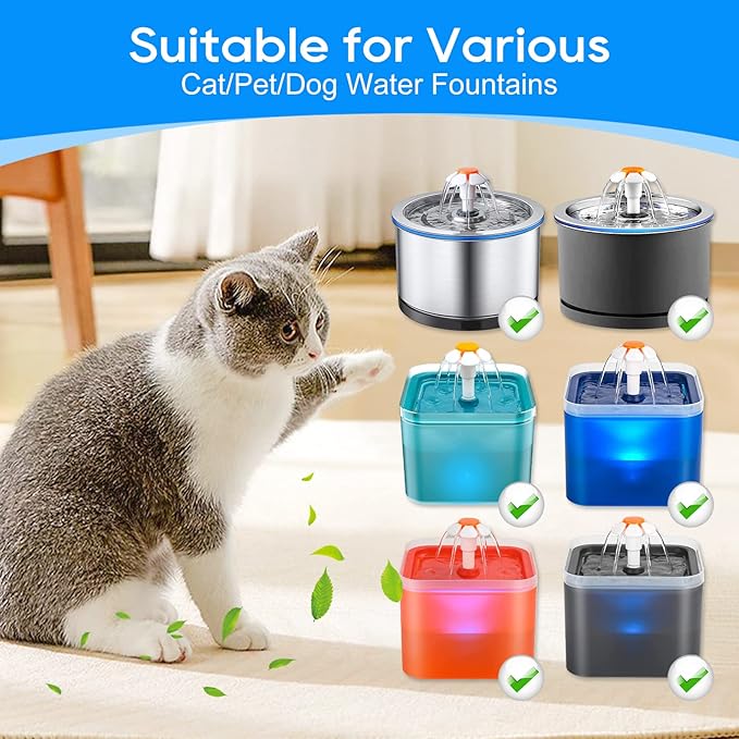 Cat Water Fountain Filter, 10 Pack Replacement & 10 Pack Pre-Filter Sponges, Fit for 67oz/2L & 84oz/2.5L Automatic Cat Pet Dog Fountain
