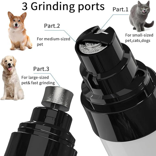Electric Dog Nail Grinder - USB Rechargeable Electric Nail Trimmer with 3 Diamond Grinding Heads for Small to Large Dogs & Cats