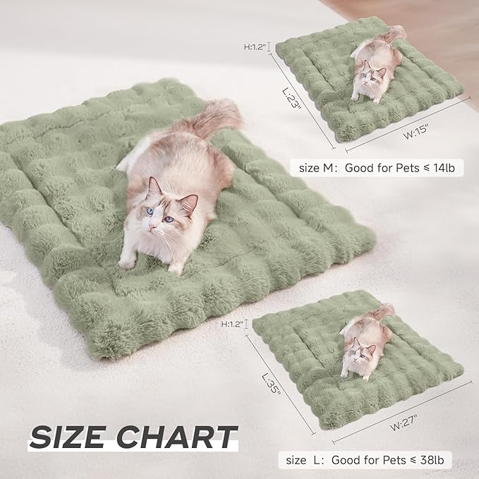 Cat Beds for Indoor Cats Faux Fur Pet Mat Cute Kitten Plush Bed with Non-Slip Bottom for Carriers/Sofa Dog & Puppy Friendly 35 x 27 Inch Green