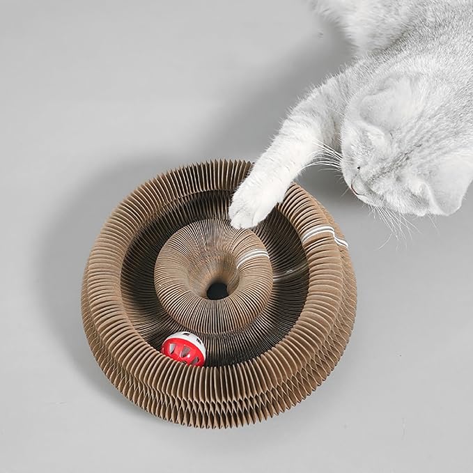 Kitty Kurlz Cat Toy, Magic Organ Cat Interactive Scratcher Cardboard with Bell Ball, Foldable & Changeable Accordion Shape Exercise Anxiety Relief Toy for Indoor Cats(1PCS)