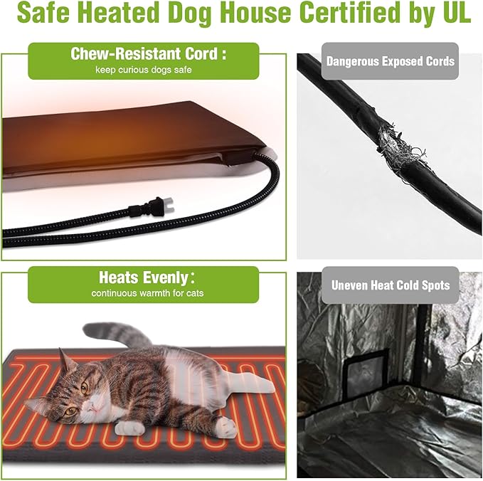 Gutinneen Heated Cat House for Outside Feral Kitty Shelter with Liner Weatherproof Insulated Outdoor Cat Shelter for Winter - Safe Escape Door and Large Space