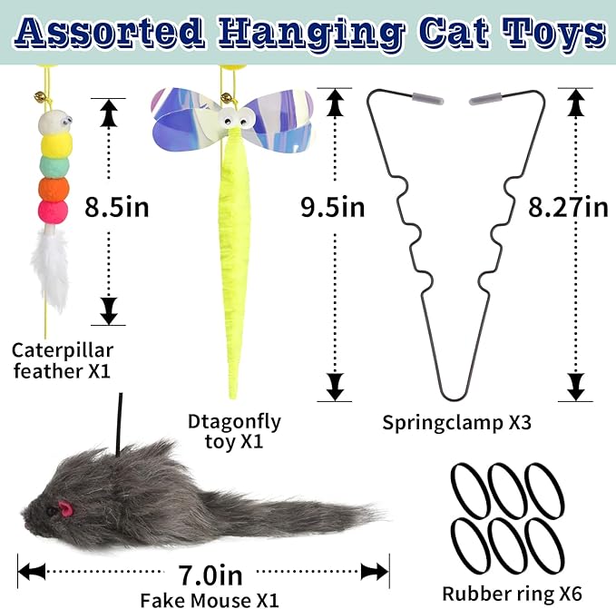 AccEncy 3 Pack Interactive Feather Toys - Doorway Hanging Cat Toys with Retractable Teaser for Indoor Cats (Mixed)