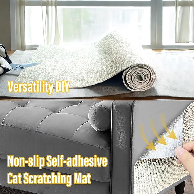 Cat Scratch Couch Furniture Protector, Adhesive Cat Scratch Pad Deterrent for Furniture, DIY Climbing Scratcher for Indoor Cats (Off White, 78.7x15.8 in)