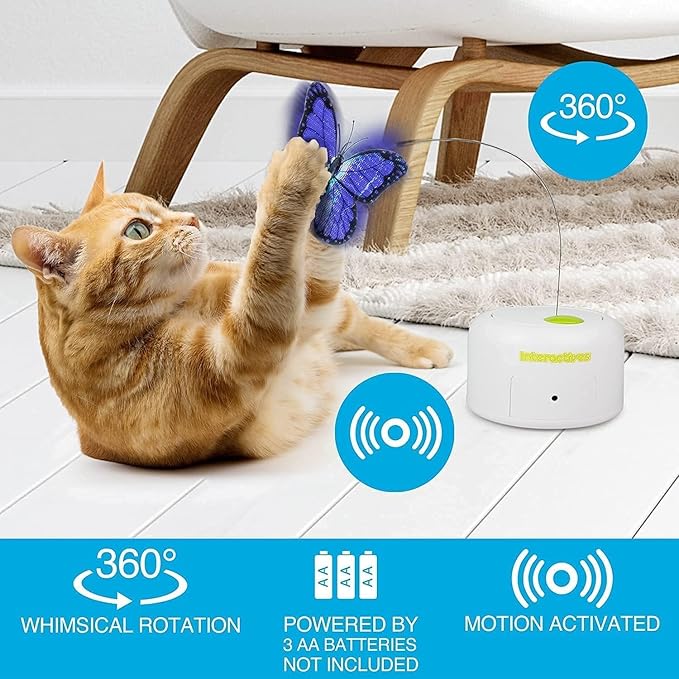 ALL FOR PAWS Interactives Cat Teaser Toy Flutter Bug Cat Wand Toy Fun Playing Toys Kitten Toys with Shiny Butterfly