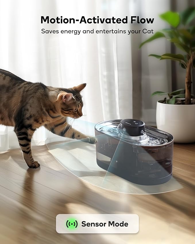 Cat Water Fountain Cordless, 108oz/3.2L Wireless Cat Fountains for Drinking, Pet Water Fountains for Cats Indoor, Automatic Cat Water Dispenser Battery Operated Rechargeable, Stainless Steel Black