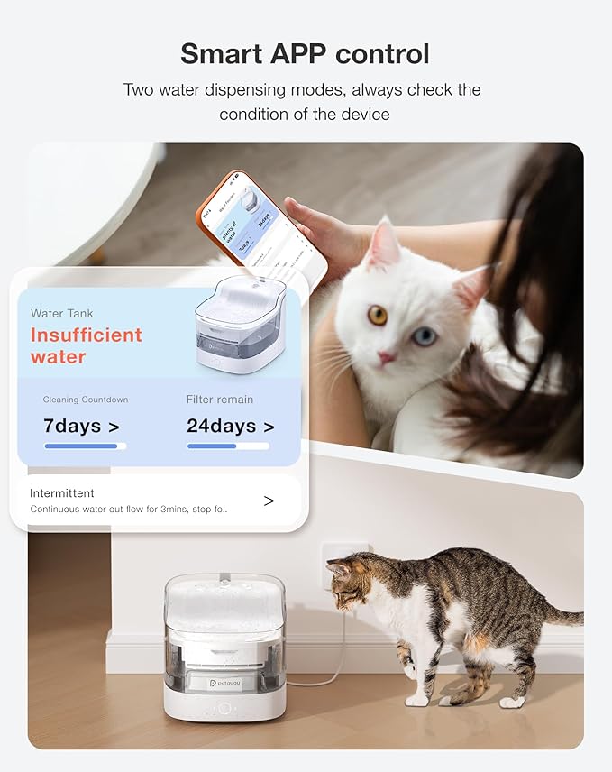 Cat Water Fountain for Drinking, 8-Layer cat Fountain Filter, Ultra-Quiet Pet Fountain for Dogs and Cats 2.4G WiFi(PF1L Marble)