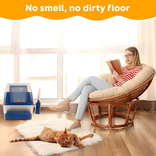 Enclosed Stainless Steel Litter Cat Box with Lid for Big Cats, Top Entry Covered Jumbo Metal Tray, Extra Large, High Sides, Durable, Anti Leakage, Odorless, Non-Sticky, FOXORU