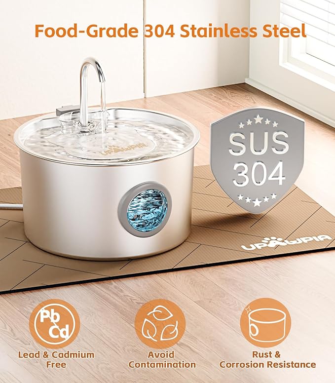 Cat Water Fountain Stainless Steel 108oz/3.2L with 13 Filters Automatic Pet Water Fountain for Cats/Dogs Indoor Ultra Quiet Metal Cat Fountains for Drinking Kitty Watering Supplies for Animals