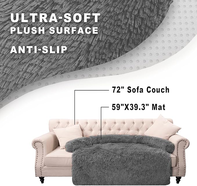 Calming Dogs/Cats Bed Mats, Dog Pad Washable Removable Couch Cover, Plush Long Fur Mat for Pets, Waterproof Lining, Perfect for Small, Medium and Large Dogs and Cats (Dark Gray, 59"x39")