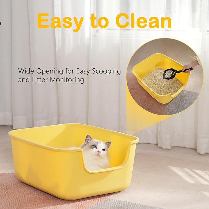 Large Cat Litter Box with High Sides,Cat Boxes for Indoor Cats,Cat Litter Pan for Kitty,Litter Box with Low Entry,Easy to Clean,Anti-Splashing (White)