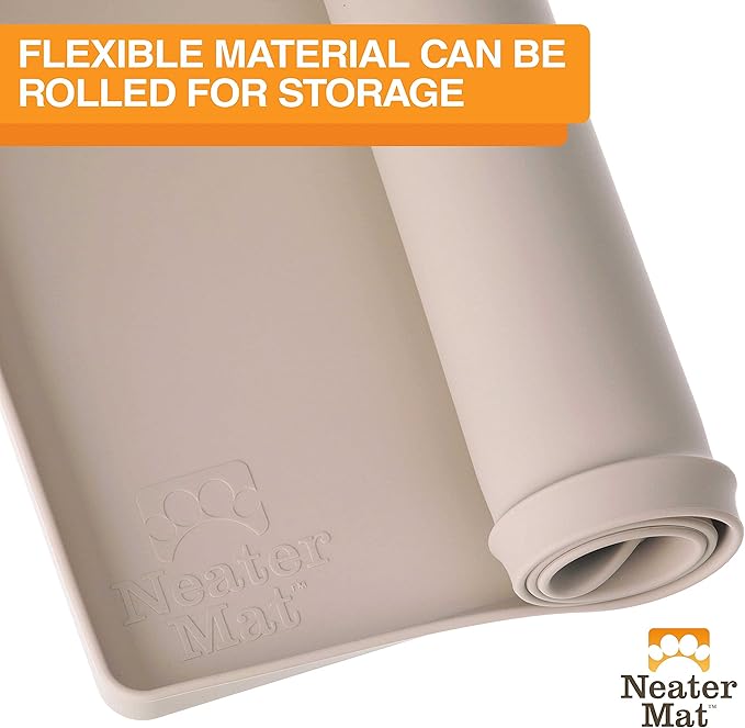 Neater Pet Brands Neater Mat Pet Mats for Food and Water, Cat & Dog Bowl Mat Waterproof Silicone, Feeding Tray, Dog Food Mats for Floors, Placemat w/Raised Edge for Under Bowls, 24" x 16", Cappuccino