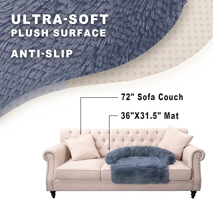 Calming Dogs/Cats Bed Mats, Dog Pad Washable Removable Couch Cover, Plush Long Fur Mat for Pets, Waterproof Lining, Perfect for Small, Medium and Large Dogs and Cats (Navy Blue, 36"x31")