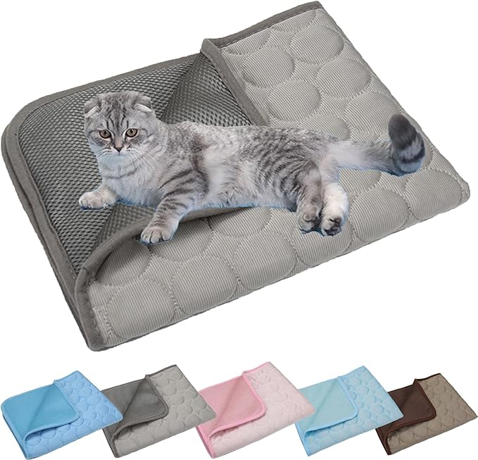 Kittra Cooling Mat for Cats Dogs, 3 Layer System Instant Cool Non Slip Kittra Pad, Washable Cooling Bed for Cats, Protect Your Cat from Silent Heat Danger (Gray,S: 20" x 15.7")