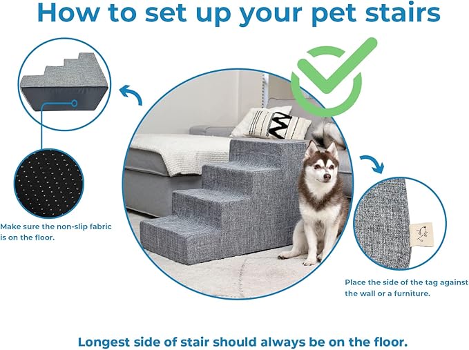 Best Pet Supplies Dog Stairs & Steps - Foam Steps for Small Dogs & Cats, Non-Slip Indoor Balanced Pet Step Support, Dog Ramp, No Assembly, Paw Print on Black, 4-Step (18-inch Height).
