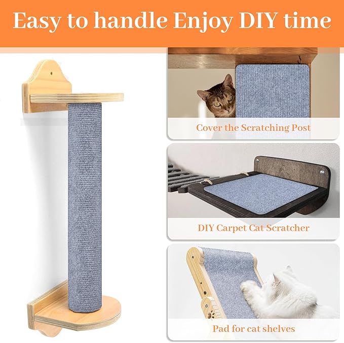 Uranshin Cat Scratch Mat,Trimmable Self-Adhesive Cat Scratch Furniture Protector Cat Scratching Post Carpet Covered 78.7"x15.8" Cat Couch Protector from Cat Claws (Light Grey)