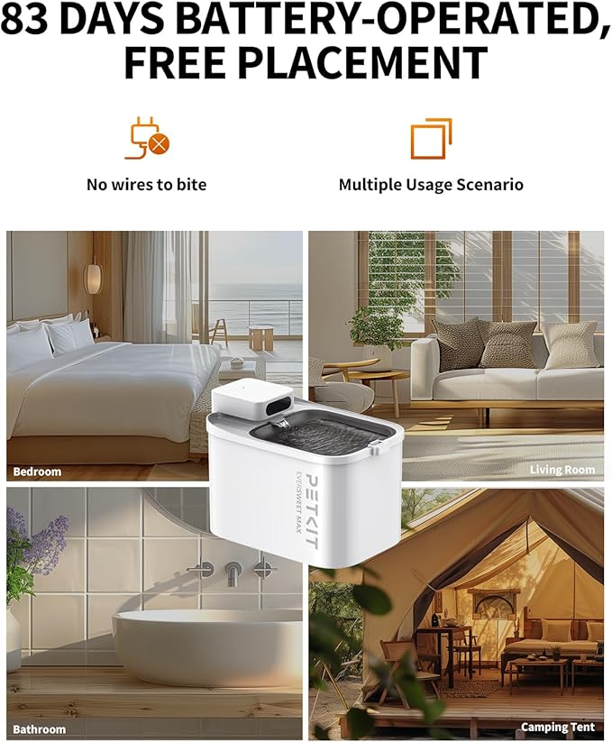 PETKIT EVERSWEET MAX Cordless Cat Water Fountain with Motion Sensor, 101 oz/3L Pet Fountain for Cats Dogs Inside, Automatic Cat Water Dispenser Battery Operated (White-Cordless, 3L)