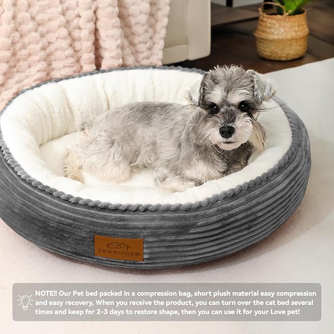 20in Washable Cat Beds for Indoor Cats - Round Donut Pet Bed for Cats, Small Dogs, Puppy, Kitten - Anti-Slip Bottom, Calming Bed Gift - Ideal for Every Home Space - Light Grey