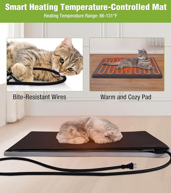 GUTINNEEN Heated Outdoor Cat House with Heating Blanket, Bite-Resistant Wire, Weatherproof Insulated Feral Cat Shelter for Winter