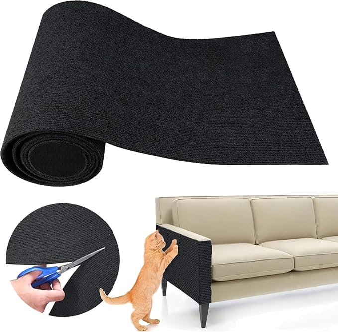 Cat Scratching Climbing Carpet Mat, Adhesive Trimmable Cat Post Covered Pad Replacement for DIY Cat Tree Shelf Couch Corner Wall Cat Scratcher Furniture Protector (Black, 78.7x15.8In)