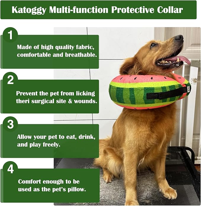 Katoggy Inflatable Dog Cone Collar for Small Medium Large Dogs and Cats - Soft Adjustable Blow up Donut E-Collar for Post-Surgery Recovery