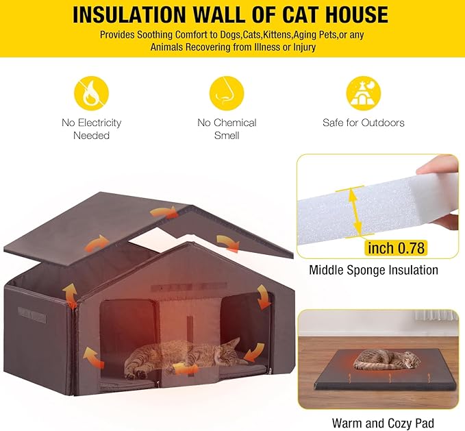 Outdoor Cat House with 100% Insulated Liner Weatherproof Feral Kitty Shelter for Winter,Large Opening Roof
