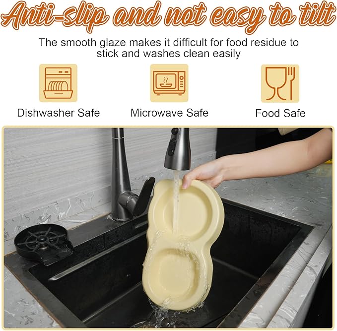 Ceramic Cat Food Water Bowl Set Double Dish Feeder Cat Dog Bowls No Spill Pet Feeding Bowls Keeping Pets from Black Chins for Cats Puppies Tiny Dogs