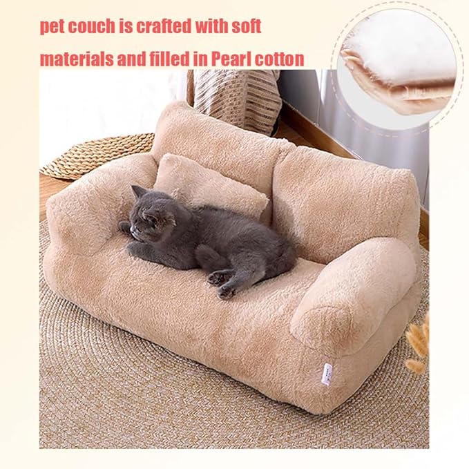 Plush Pet Sofa, Cat Couch Bed for Small Animal Multiple Color Options with Removable and Machine Washable for Indoor (Beige, Medium)