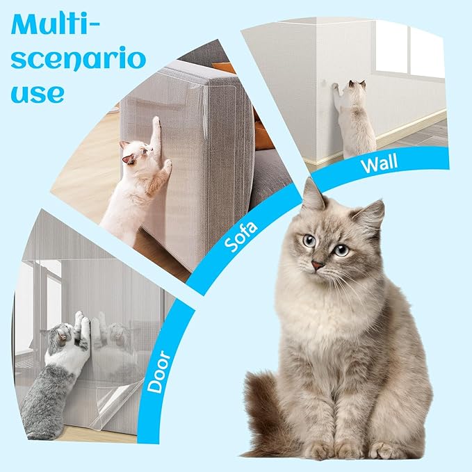 Anti Cat Scratch Furniture Protector, Couch Cat Scratch Protector, Furniture Protectors from Cats for Couch,Walls, Doors-with Pocket Knife, Scraper, Tape(11.8" x 118")