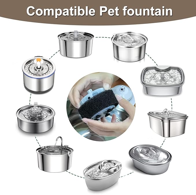 Cat Water Fountain Filter, Multiple Filtration Pet Water Fountain Replacement Filter,4 or 8 Packs of Cotton Activated Carbon Cat Fountain Filter(Sponge 8 Pack)