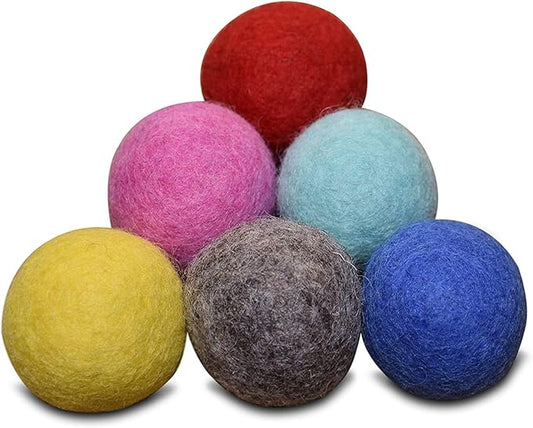 Set of 6-100% Wool Felt Ball Toys for Cats and Kittens, Handmade Colorful Eco-Friendly Cat Wool Balls (4cm, Gray Mint Blue Red Pink Yellow)…