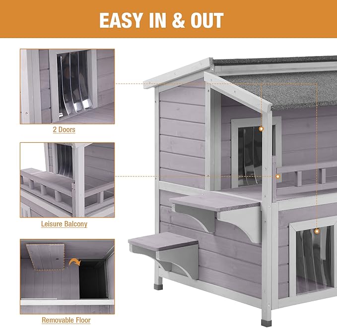 GUTINNEEN Outdoor Feral Cat House, Outside Cat Condos Two Story, Rainproof Kitty House for Winter