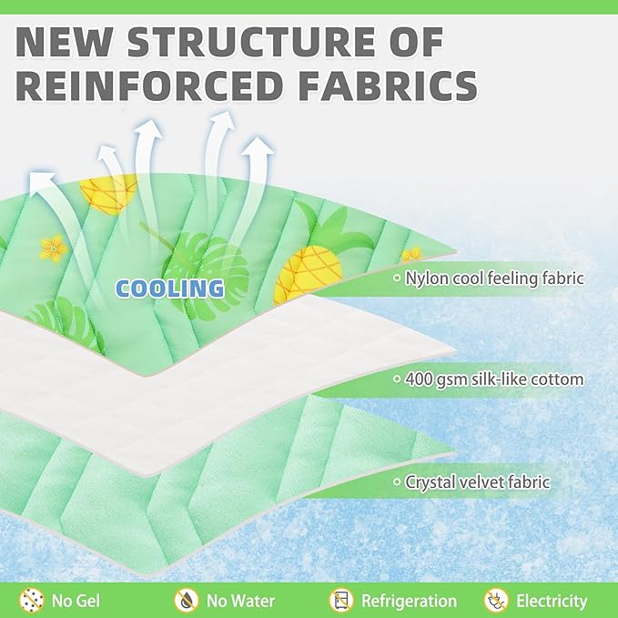 KOOLTAIL Dog Cooling Mat, Upgraded Two Sided Cooling Pad for Dogs Cats Puppy, Soft Pet Sleeping Blanket Keep Cool in Summer with Cute Fruit Pattern, Washable Waterproof for Crate Sofa Bed, Green L