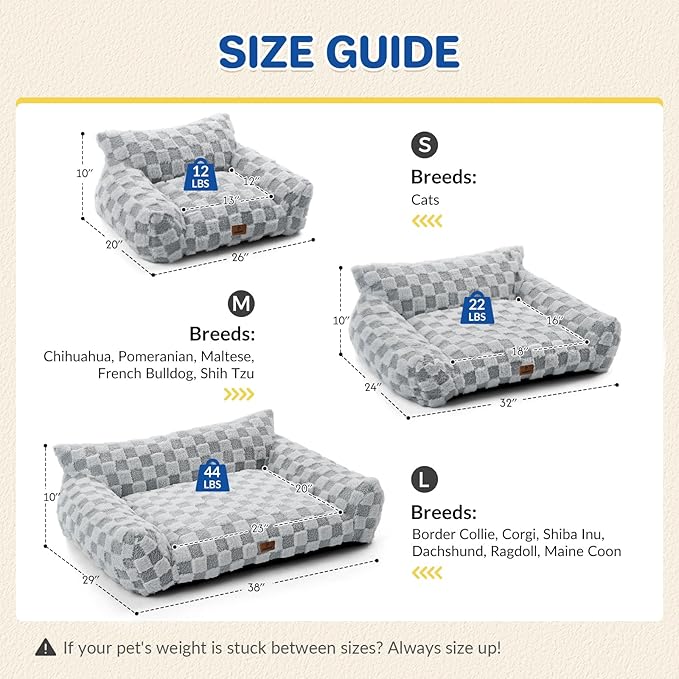 Cat Bed Cats Couch for Puppy and Kitten, Fluffy Pet Couch Small Dog Sofa Bed, Supportive Cat Sofa for Indoor Cats, Washable Cover & Non-Slip, 26 inch, Grey